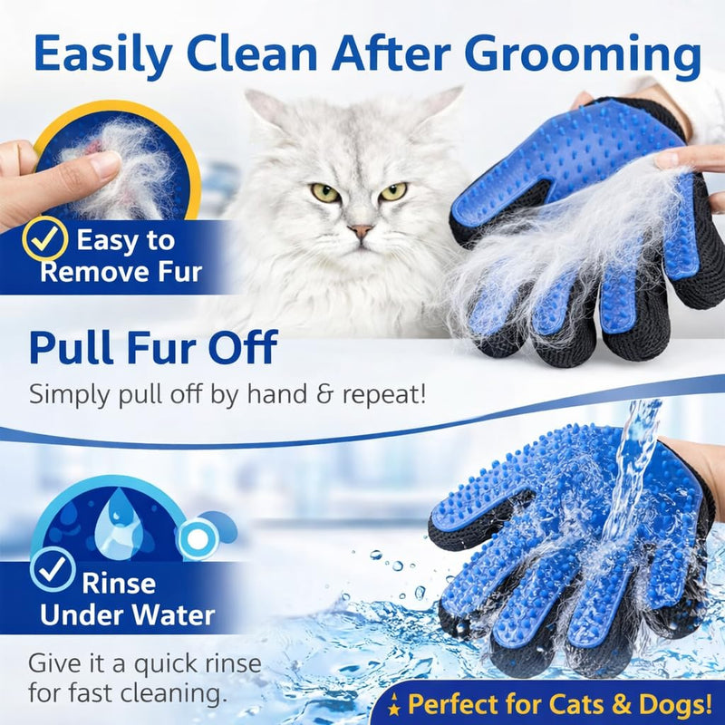 Pet Hair Remover Gloves – Gentle Grooming & Shedding Brush for Dogs, Cats & Horses – Suitable for Long & Short Hair Removal Mitt with Adjustable Wrist Strap Pack of 1 - PawsPlanet Australia