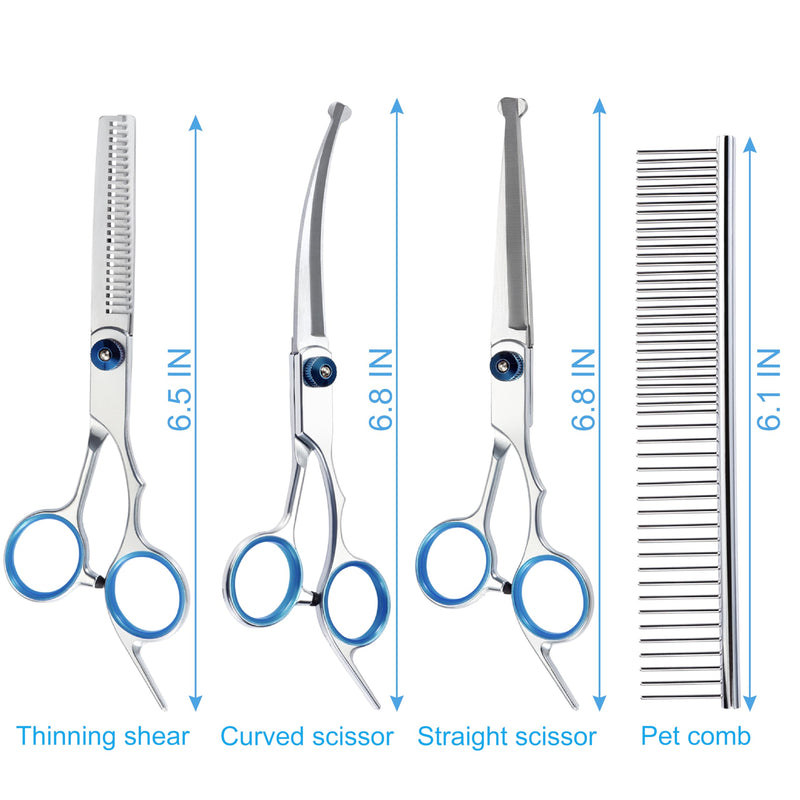 5 in 1 Premium Dog Grooming Scissors, Professional Dog Scissors for Grooming with Safety Round Tips, Lengnoyp Stainless Steel Thinning Shears, Dog Pet Cat Shears for Grooming Kit - PawsPlanet Australia