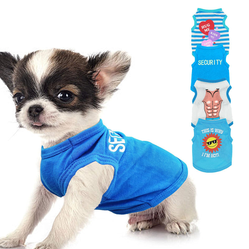 4 Pieces Dog Clothes for Small Dogs Chihuahua Clothes Summer Puppy Clothes Cute Dog Shirts Soft Teacup Dog Clothes Blue Stripe Pet Vest Clothing (Blue, XX-Small)