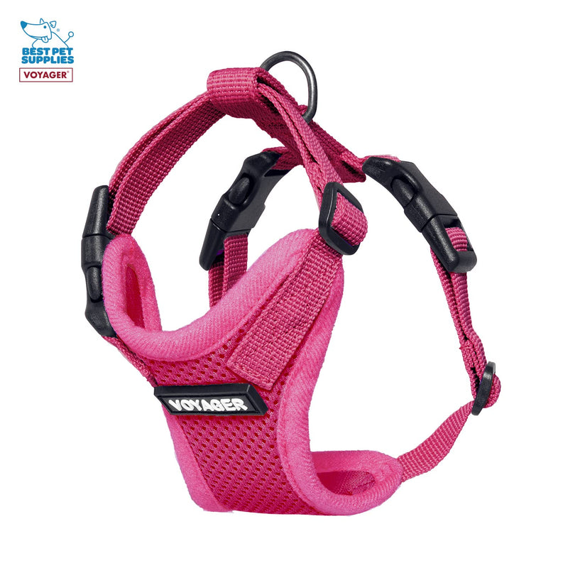 Voyager Step-in Lock Adjustable Cat Harness w. Cat Leash Combo Set with Neoprene Handle 5ft - Supports Small, Medium and Large Breed Cats by Best Pet Supplies - Fuchsia, XXS Harness Leash Set (Fuchsia) XXS (Chest: 11.5 - 14" * Fit Cats) - PawsPlanet Australia