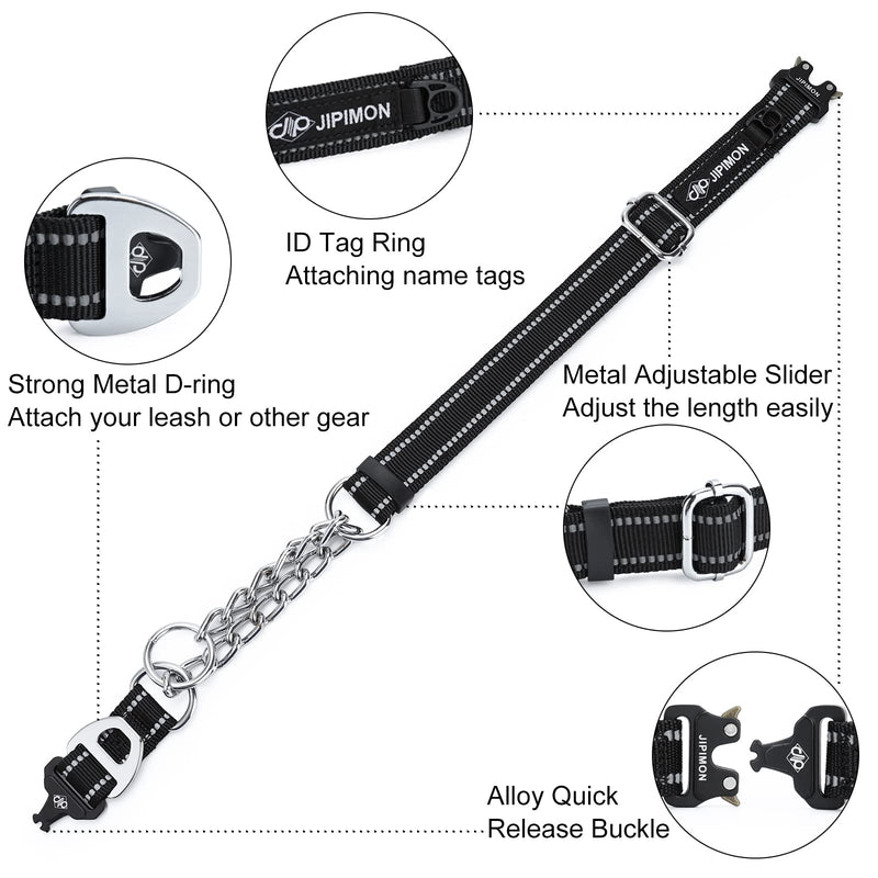 Martingale Collar for Dogs, Reflective Stainless Steel Chain Safety Adjustable Martingale Collar for Small Medium Large Dogs (Medium, Black)