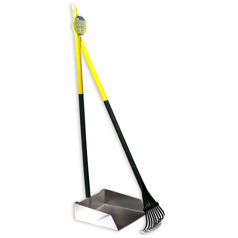 Four Paws Stainless Steel Long-Handled Dog Pooper Scooper Rake & Pan 2 Piece Set, Pet Waste Pickup Tool, 38" x 10" Rake & Pan Set Large, 9.5" x 10" x 38" - PawsPlanet Australia