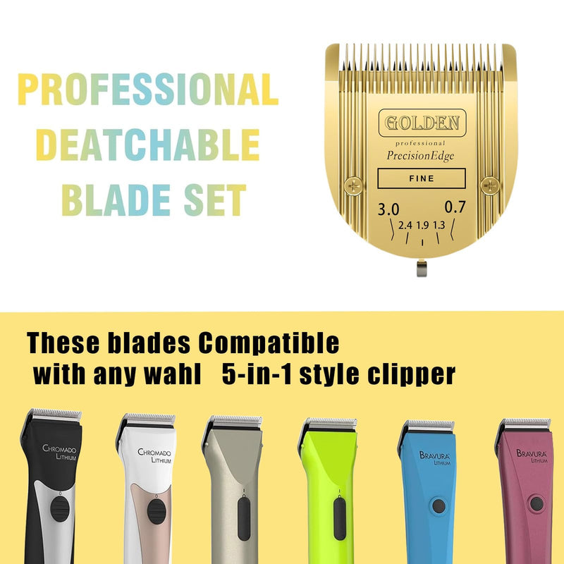 Adjustable Dog Grooming Clipper 5-in-1 Blade Compatible with WAHL Professional Animal Clipper Arco, Bravura, Chromado, Creativa, Figura, and Motion Pet, Dog, and Horse (gold/2pc) Gold/2pc - PawsPlanet Australia