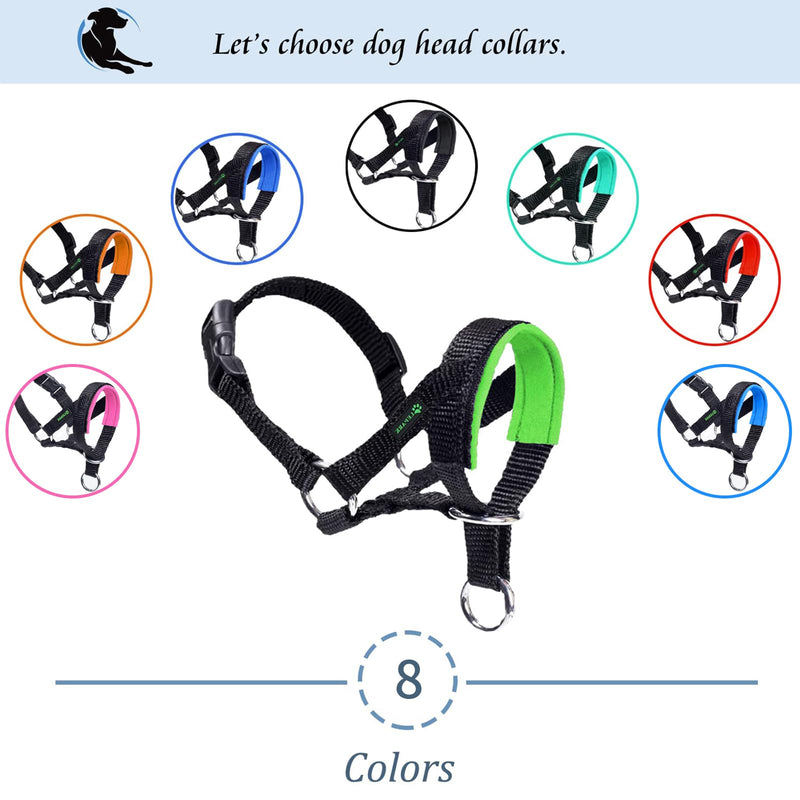Dog Head Collar with Padded Fabric, Head Harness for Dogs, Anti pulling Head Halter Collar, Adjustable and Easily Control (M, Lake Blue) Medium