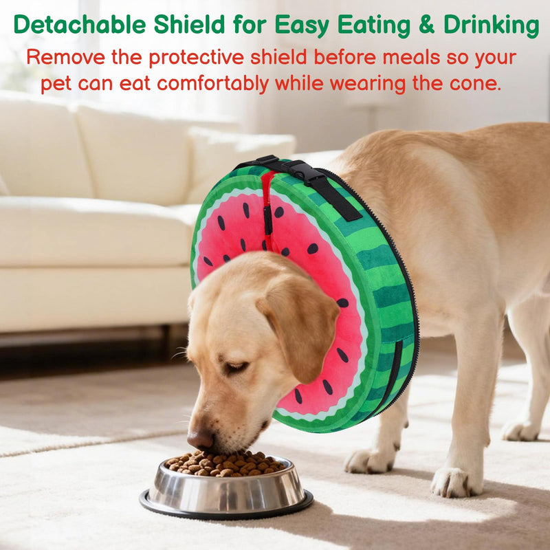Sponge Dog Cone After Surgery, No Inflation Required Dog Donut Collar to Stop Licking, Inflatable Cone Alternatives for Large Pets, Soft Recovery Collar with Protective Shield (Watermelon, L) Watermelon