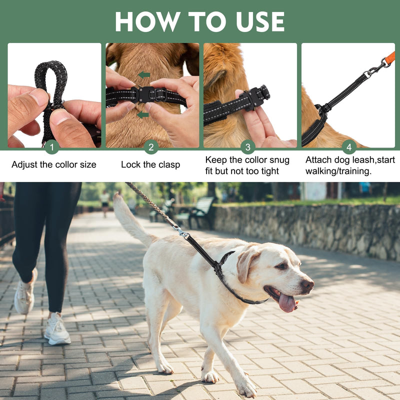 Martingale Collar for Dog,No Pull Dog Walking Training Collar,Adjustable Tactical Dog Collar with Heavy Duty Metal Buckle,Reflective Nylon Military Dog Collar for Small,Medium,Large Breed Dog Medium,20Inch,14.5-18.5"Neck Black - PawsPlanet Australia