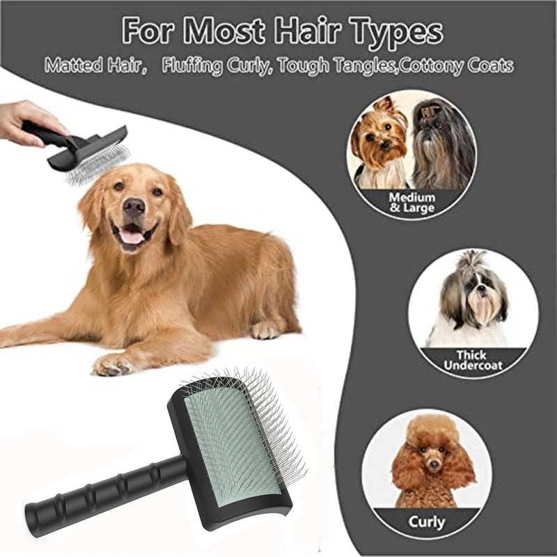 Large Slicker Brush for Dogs,Cats,Extra Long Pin Shedding Brush for Long Haired Dog,Cat, Pet Grooming Wire Brush for Thick Undercoat Curly Hair,25mm(1"),Black Black