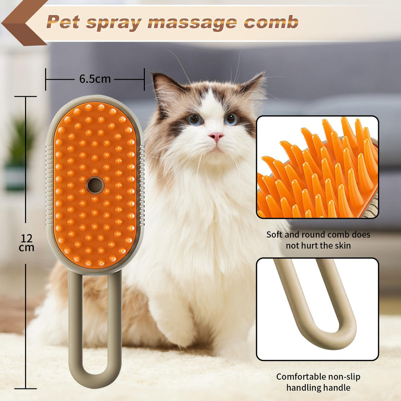 Steam Brush for Cats & Pets - 3 In 1 Steamer for Grooming, Deshedding, and Taming Animal Fur (Brown) Brown - PawsPlanet Australia