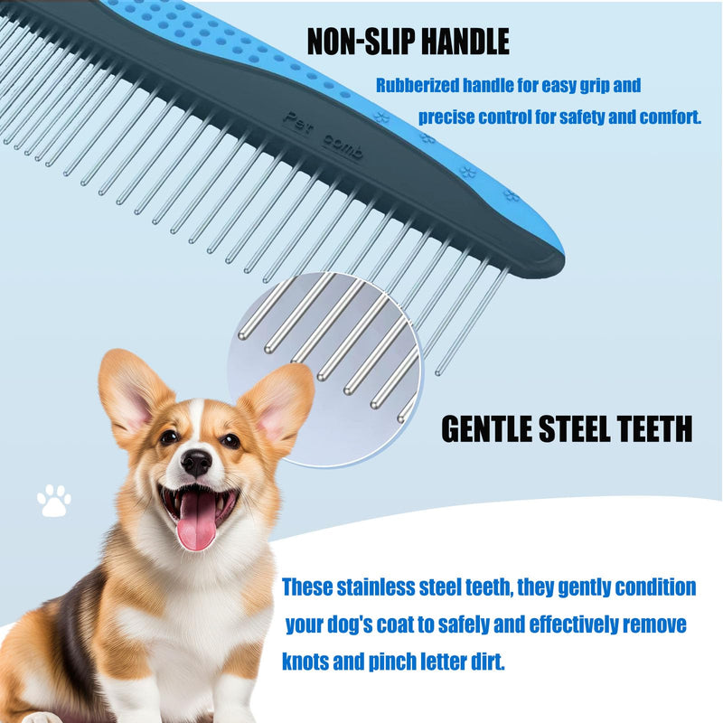Pet Grooming Comb Set, 2-Piece Metal Tooth Flea and Dematting Combs with Rubber Handle for Dogs and Cats - PawsPlanet Australia