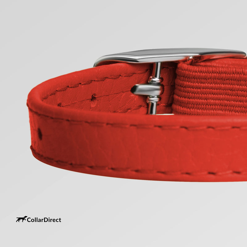 CollarDirect Leather Cat Collar with Removable Bell – Safety Elastic Strap (Breakaway Alternative) – Kitten Collar for Small & Big Boy & Girl Cats Red Neck Fit 6"-7"