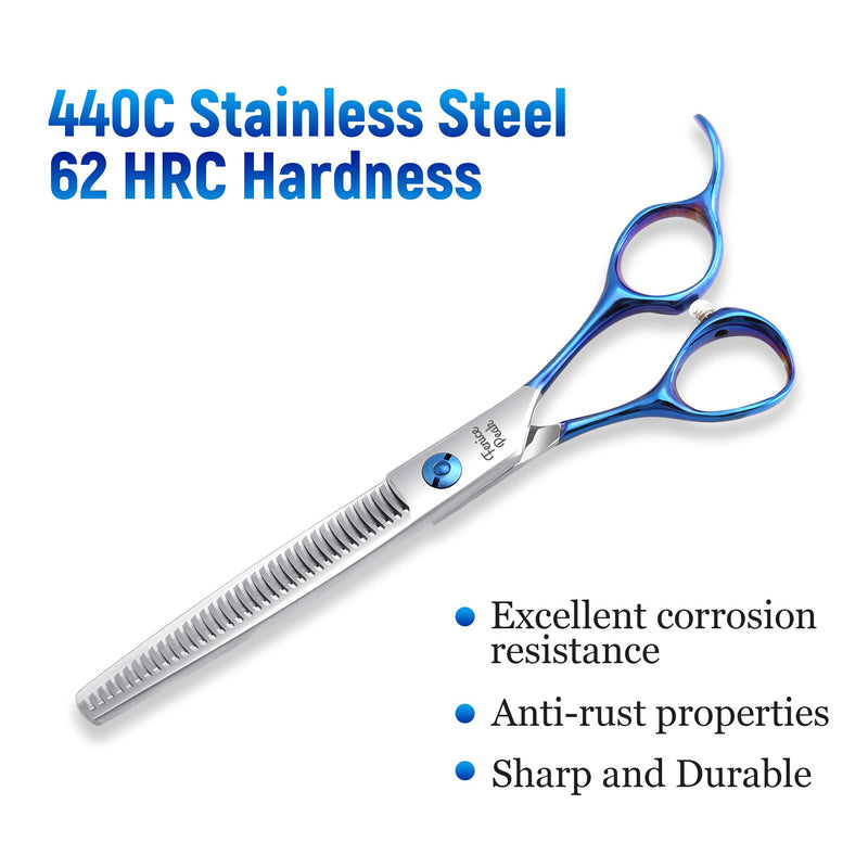 Fenice Peak Grooming Scissors for Dogs 7 inch Thinning Pet Grooming Scissors Ergonomically Designed Blue Handles Ideal Dog Shears for Precise Trimming Easy Use. Thinner 6.5" - PawsPlanet Australia