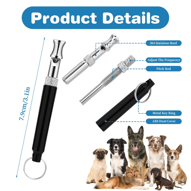 2 Pcs Dog Whistle to Stop Barking, Professional Dogs Training Whistle with Lanyard, Adjustable Ultrasonic Black and White Dog Training Tools to Stop Barking - PawsPlanet Australia