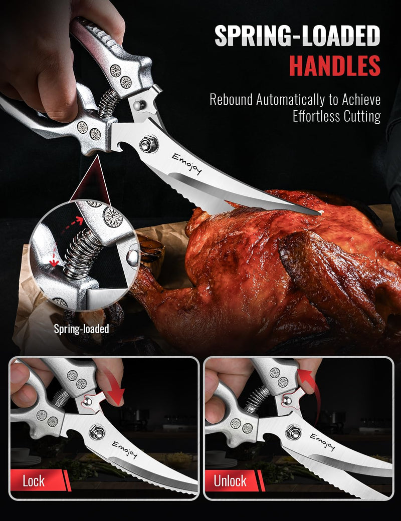 Emojoy 2-Piece Kitchen Scissors Set with Poultry Shears, Japanese Stainless Steel Kitchen Shear, All Purpose Scissor for Food, Chicken Bones, Dishwasher Safe - PawsPlanet Australia
