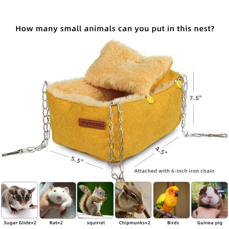 Sugar Glider Pouch, Small Animals Warm Plush Triple Bunkbed，Hamster Hanging Hammock Bed Hideout, Dwarf Hamsters Beds Cage Accessories Toys for Gerbils and Fancy Rat(Yellow) Yellow - PawsPlanet Australia