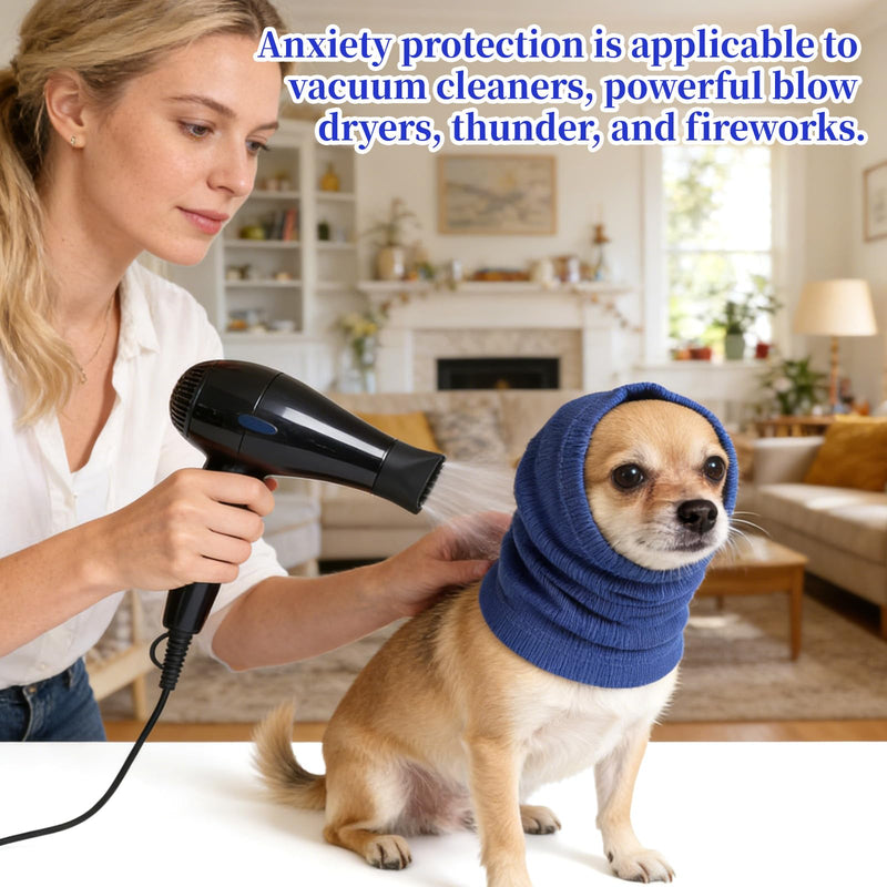 Dog Anxiety Relief Ear Muff, Blue Dog Noise Cancelling Ear Muffs, Dog Ear Muffs Noise Protection, Soft Dog Calming Hoodie, Neck Head Cover for Grooming, Force Drying, Bath, Fireworks (S) Small