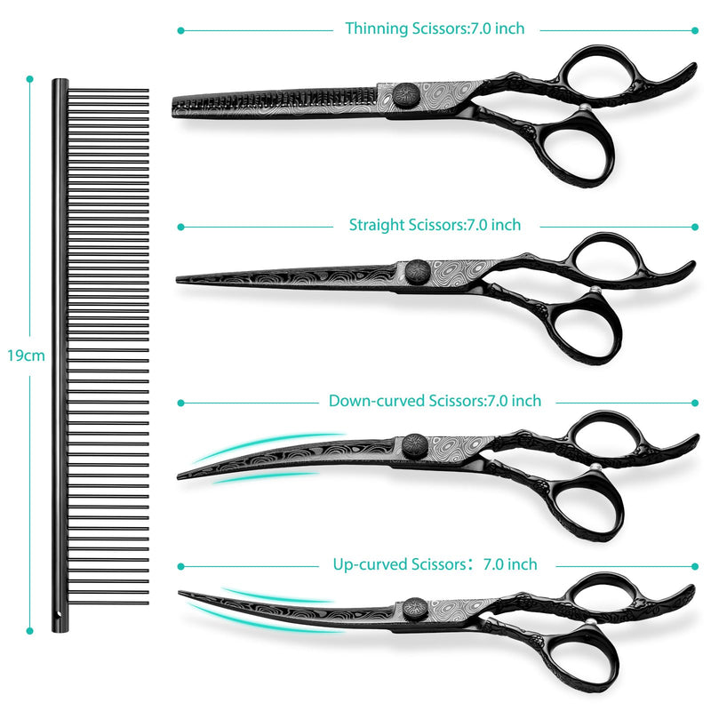 Dog Grooming Scissors,Black Curved Scissors with Safety Round Tips,5 in 1 Dog Scissors for Grooming,Professional Pet Grooming Shears Set for Dogs and Cats - PawsPlanet Australia