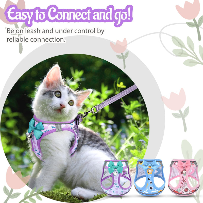 Cat Harness and Leash Escape Proof for Walking, Adjustable Soft Kitten Harness with Reflective Straps Step in Cat Vest Harness for Small Kitten and XS Dogs (Purple, M-Chest(14.5"-16.3")) M-Chest(14.5"-16.3") Purple
