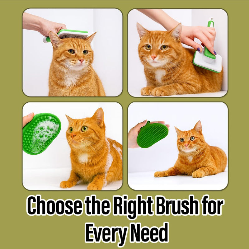2 Pcs Self Cleaning Deshedding Dog Brush & Bath Brush - Skin Friendly Shedding Grooming Tool For Dogs, Cats And Puppies, Premium Pet Supplies, Green - PawsPlanet Australia