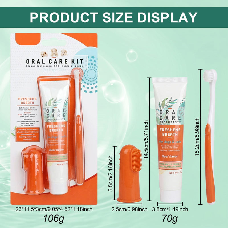 2 Pcs Dog Toothbrush and Toothpaste, Cat Teeth Cleaning with Beef Flavor Toothpaste Finger Brush and Toothbrush for Dogs Cats