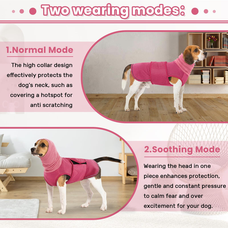 IECOii Dog Calming Shirt,Dog Separation Anxiety Jacket Soft Compression Hoodie for Anxious Dogs Compression Shirt Noise Cancelling Dog Ear Muffs Calming Wrap for Dog Ear Infection Recovery RoseRed XL XL(Chest Girth:26.77"-31.50")
