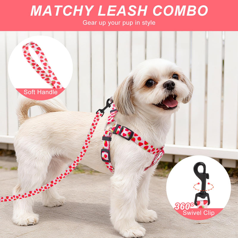 BEAUTYZOO Dog Harness Small Sized Dog Girl, No Pull Dog Harness and Leash Set,Step in Soft Light Puppy Vest, No Choke Heavy Duty Dog Halter with Bell,Breathable Adjustable Nylon Pet Harnesses, Pink S S(Chest:15-21") Pink Strawberry - PawsPlanet Australia