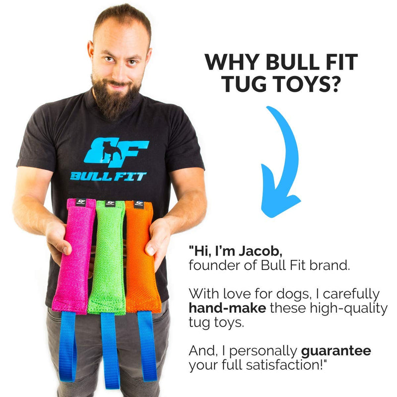 Bull Fit K9 Dog Bite Tug Toy with 2 Strong Handles - Made of Durable & Tear-Resistant French Linen - Perfect for Tug of War, Fetch & Puppy Training - Ideal for Medium to Large Breeds Black - PawsPlanet Australia