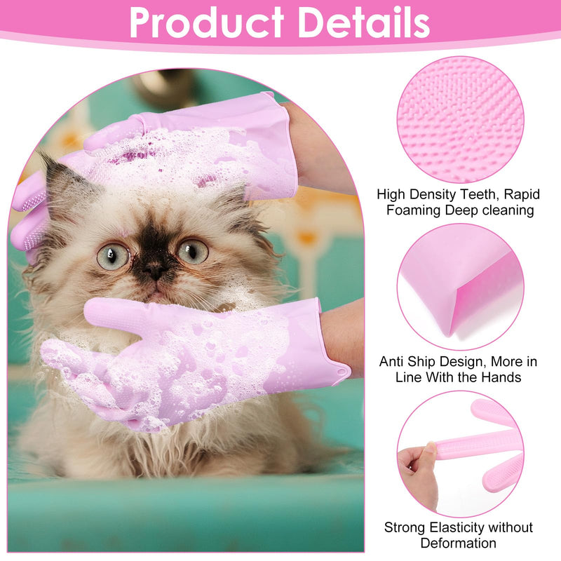 1 Pairs Cat Bathing Gloves, Dog Bath Supplies Pet Grooming Gloves Cat Bathing Supplies Pink Rubber Glove with High-Density Teeth for Pets Massaging Hair Remover Cleaning Body Bath - PawsPlanet Australia