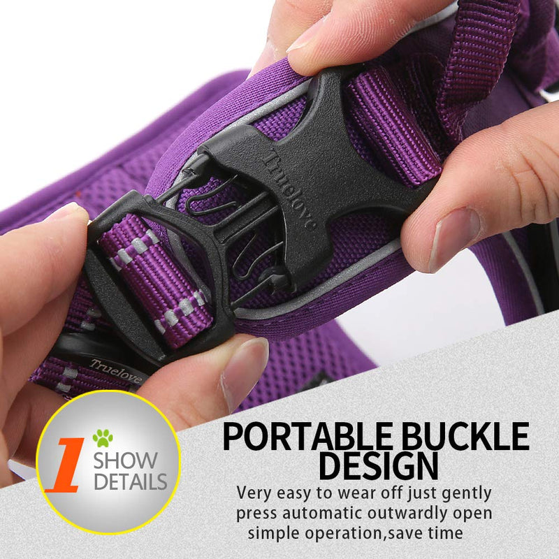 Truelove No Pull Dog Harness with Easy Control Handle and 2 Leash Attachments ,Reflective Adjustable Pet Vest Small (Pack of 1) purple - PawsPlanet Australia