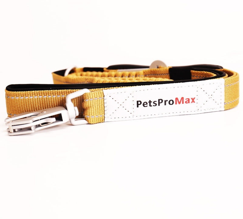 PetsProMax Tactical Dog Leash – Heavy-Duty Bungee Leash with Car Seat Belt Metal Clip & Advanced Easy-to-Use Frog Buckle, 360° Rotatable Hook, 5-7 Feet Stretchable (Brown, Chrome Buckle) Coyote Brown - PawsPlanet Australia