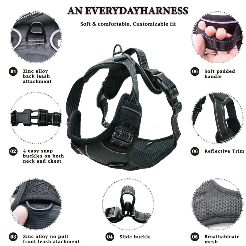 No Pull Dog Harness, Reflective Comfortable Vest Harness with Easy Control Handle Adjustable Soft Padded Pet Vest for Small to X-Large Dogs (Purple, Small (Approx Weight:8.81-16.53 LB)) Purple - PawsPlanet Australia