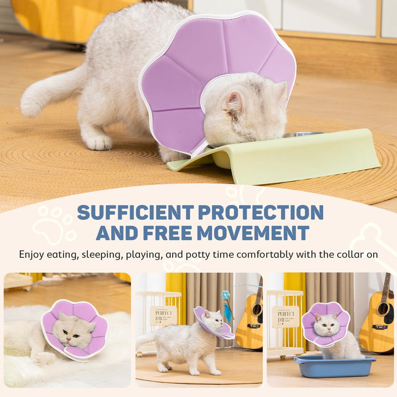 Avont Adjustable Soft Cat Recovery Cone Collar Bundle with Breathable Cat Recovery Suit After Surgery -M
