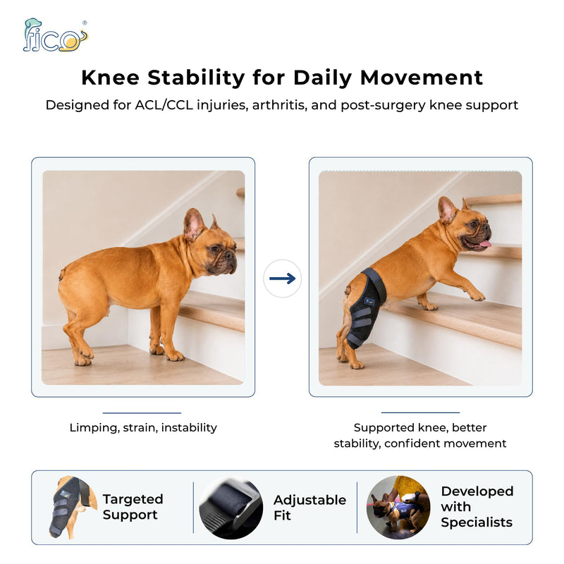 Dog Knee Brace for Hind Leg Support - Left Leg, CCL ACL Brace for Dogs, Vet Approved, Adjustable Orthopedic Support for Arthritis, Ligament Injuries & Post-TPLO Surgery Recovery (Small) Small