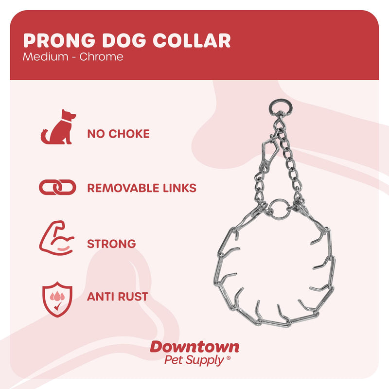 Downtown Pet Supply Chrome Plated Prong Collar for Dogs, Medium - Adjustable, No-Choke and No Pull Dog Collar with Removable Links - Pinch Collar for Dogs 20-40 lbs and 20" Neck Width Medium (Pack of 1) - PawsPlanet Australia