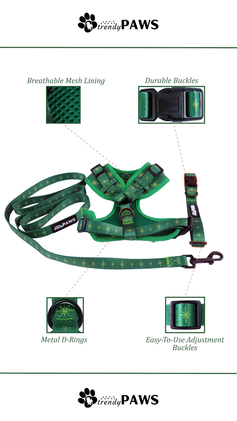 TrendyPaws Dog Harness, Collar and Leash Set, Breathable Mesh, S/M/L Sizes (Emerald, Small) Emerald - PawsPlanet Australia