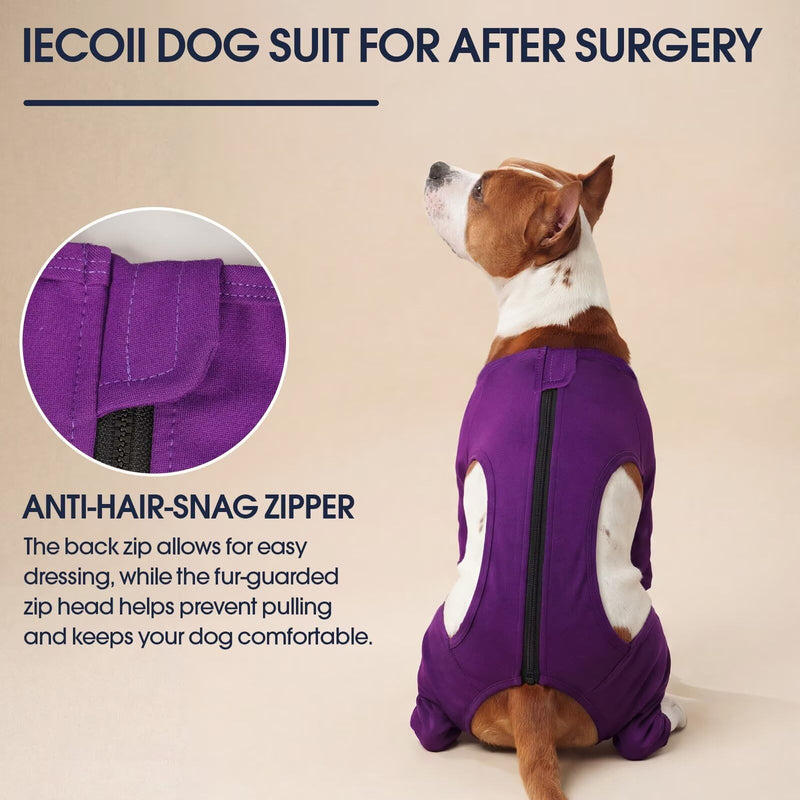 IECOii Post Op Dog Suit,Dog Recovery Suit Front Rear Leg,Full Coverage Rear Front Medical Vest Legs Leg Protector,Elbow Protector Dog Leggings to Prevent Licking for Dogs with Leg,Purple,Size 3XL 3XL(Back Lenth:24.4") Purple