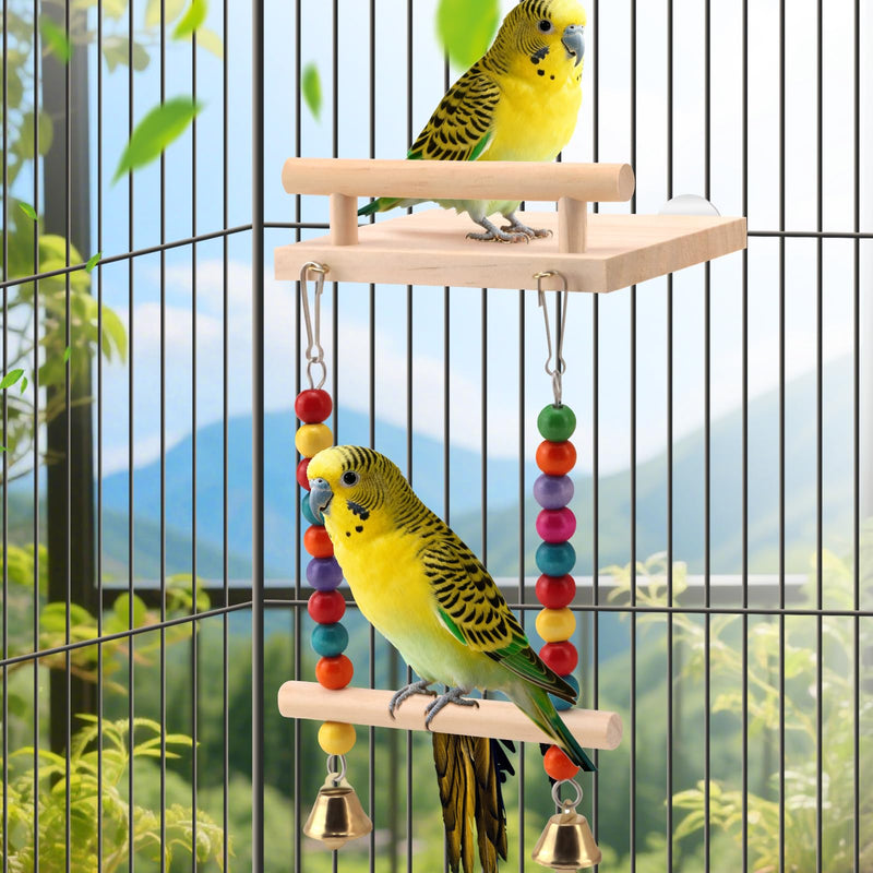 Natural Wood Bird Perch Swing - Cage Platform for Budgies, Cockatiels, Parakeets & Small Birds - Adjustable Play Rest Gym - PawsPlanet Australia