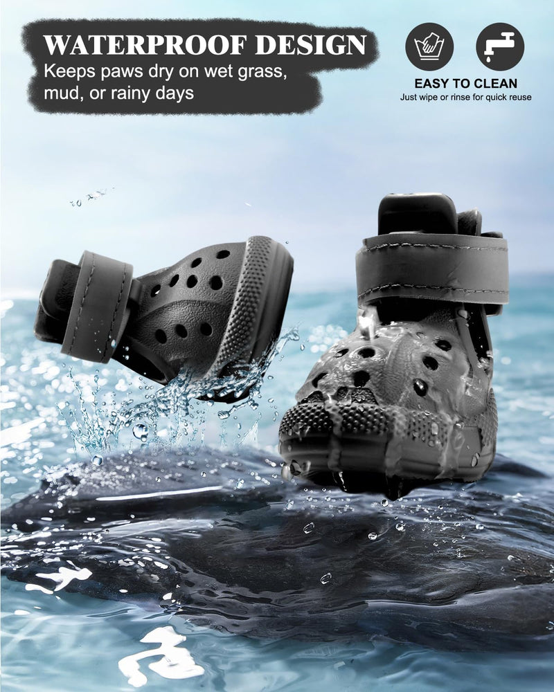 Dog Boots for Hot Pavement & Snow, Waterproof Non-Slip Dog Shoes with Reflective Straps, Adjustable Pet Booties for Small to Large Dogs, Outdoor Paw Protection, 4Pcs Black Size 6: (2.17" × 2.76") (W × L) - PawsPlanet Australia