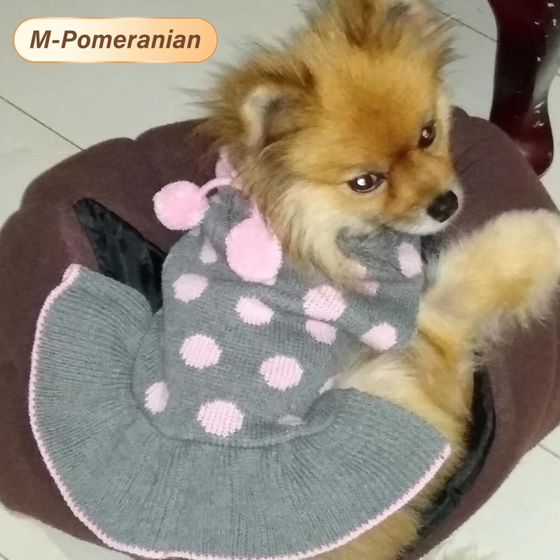 KYEESE Dog Sweaters with Leash Hole for Small Dogs Turtleneck Dog Sweater Dress for Girl Polka Dot Knit Pullover Doggie Sweater Warm Pet Sweater Medium (6-13lbs) 01# Polkadot (Grey) - PawsPlanet Australia