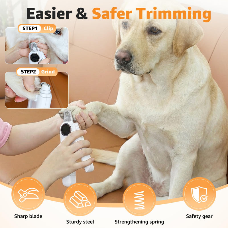 2-in-1 Dog and Cat Nail Grinder and Clipper - 3-Speed Adjustable Electric with Manual Head, Quiet Motor and LED Light for Safe Trimming, Professional Grooming Tool for All Pets