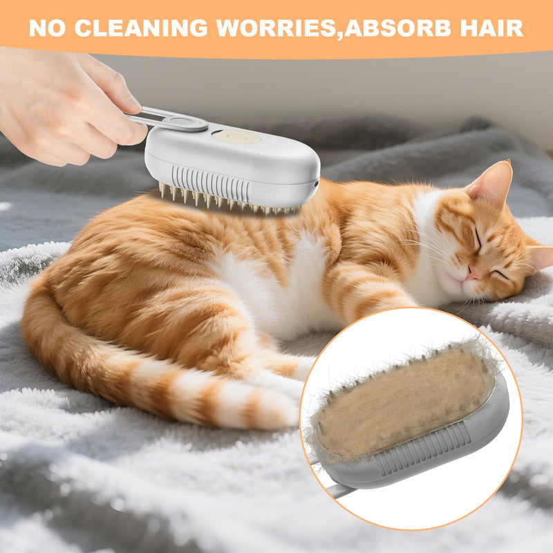 4 in 1 Cat Steam Brush for Shedding，Rechargeable Steam Pet Brush With Rotating Handle for Massaging, Self-Cleaning, and Pet Hair Removal for Long and Short Hair of Cat and Dog （Beige） - PawsPlanet Australia