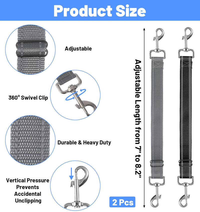 2 Pack Black Leash for Dogs, Adjustable Dog Leash Connector with Reflective Double Ended Backup Clasp, Leashes Connector for Harness to Collar (Grey & Black) - PawsPlanet Australia