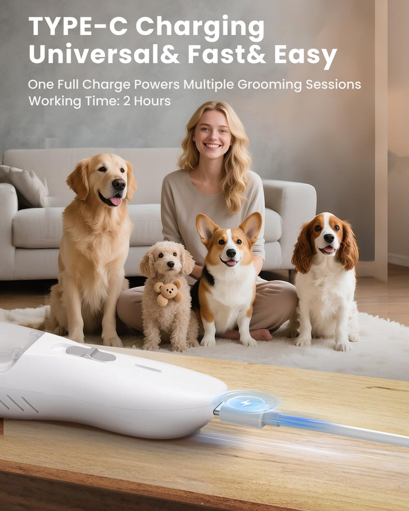 Vacuum Dog Paw Trimmer, Low Noise Paw Trimmers for Dog's Feet with Hair-Suction, Safety Cordless Electric Dog Clippers for Grooming, Rechargeable Cat Shaver for Paws, Ears, Face White