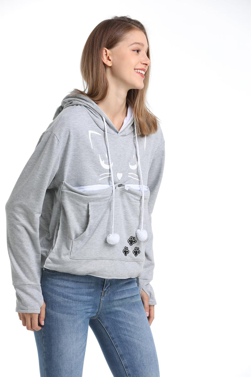 LINYUCHEN Cat Dog Pouch Hoodie Large Pet Pouch Sweatshirt Puppy Kitten Holder Carrier Pullover Top for Women Grey - PawsPlanet Australia