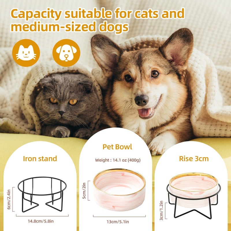 Dazzling Ceramic Elevated Cat Bowls, Dog Bowls, Pet bowls, Dog Cat Food Water Bowl, Raised Cat Food Bowls, Cat Bowls for Indoor, Dog Bowl stand, Pet bowl (Pink) Pink - PawsPlanet Australia