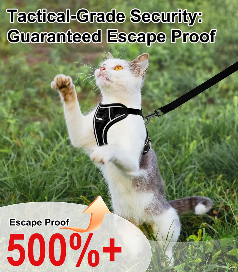 Cat Harness and Leash for Walking Escape Proof Soft Adjustable Cat Leash Breathable Comfortable Vest Easy to Wear Kitten Harness for Outdoor Travel Black S S (7-12lb) - PawsPlanet Australia