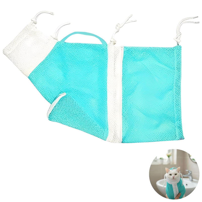 Adjustable cat wash net, cat bath bag, 60 cm, anti-bite protection, scratch-resistant, green and white, for grooming, nail trimming, feeding, shower restraint