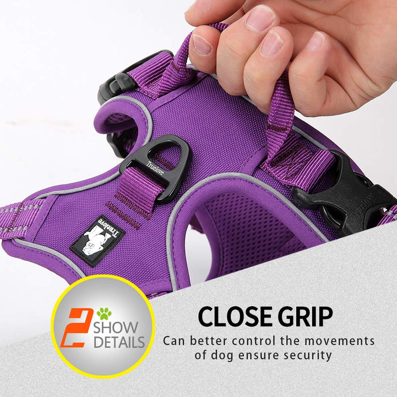 JUXZH Truelove Soft Front Dog Harness .Reflective No Pull Harness with Handle and 2 Leash Attachments Large (Pack of 1) purple - PawsPlanet Australia