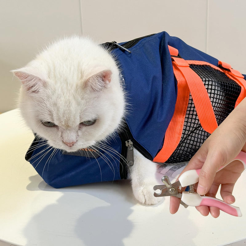 Cinf Cat Nail Clipping Cleaning Grooming Restraint Bag （Free Muzzle） No Scratching Biting for Bathing Nail Trimming Injecting Examining((Navy Blue,M) M Size–Fits most adult cats (8–12 lbs) Navy Blue - PawsPlanet Australia