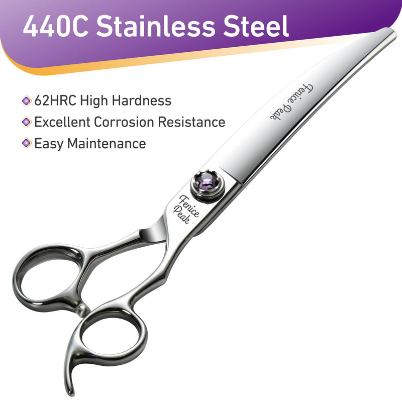 Fenice Peak 7 inch Curved Dog Grooming Scissors Professional Dog Shears Made of Japanese 440C Stainless Steel with Jewelled Screw Trimming Cutting Scissors Durable and Sharp - PawsPlanet Australia