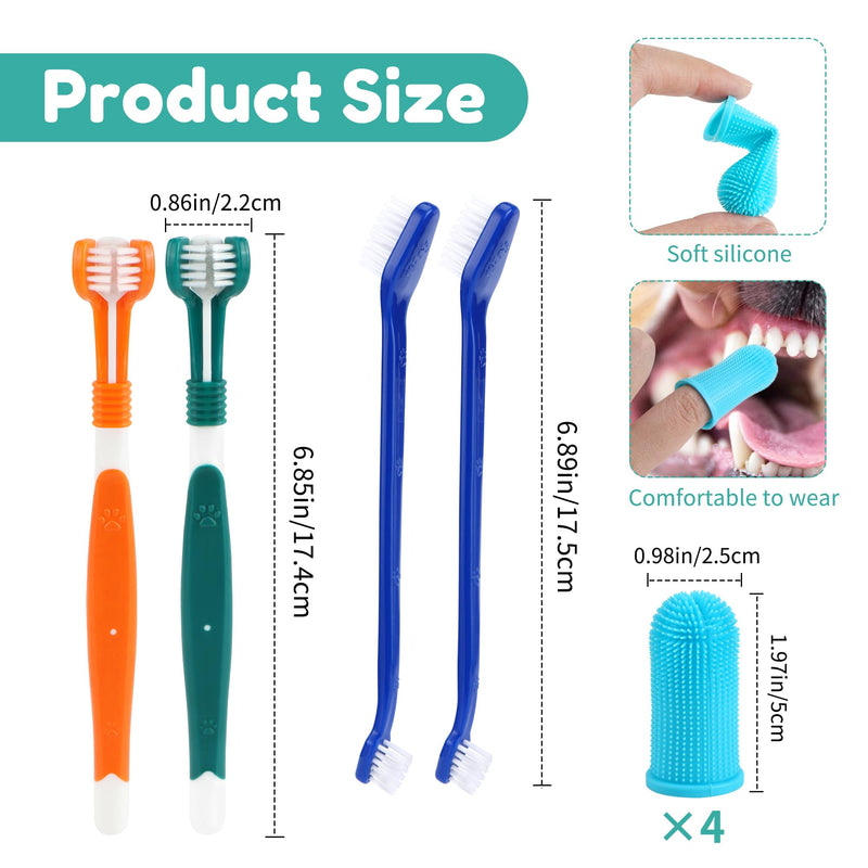 Dog Toothbrush Set, 8TL Dog Toothbrush with Triple Head & Finger Toothbrush, Multi-Angle Dental Cleaning Set for Small, Medium, and Large Dogs and Pets